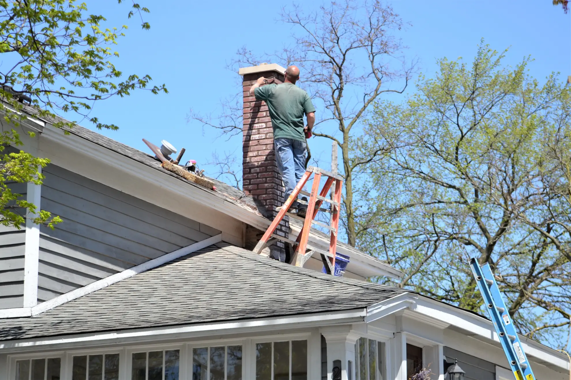 Brick chimney work completed on a residential home