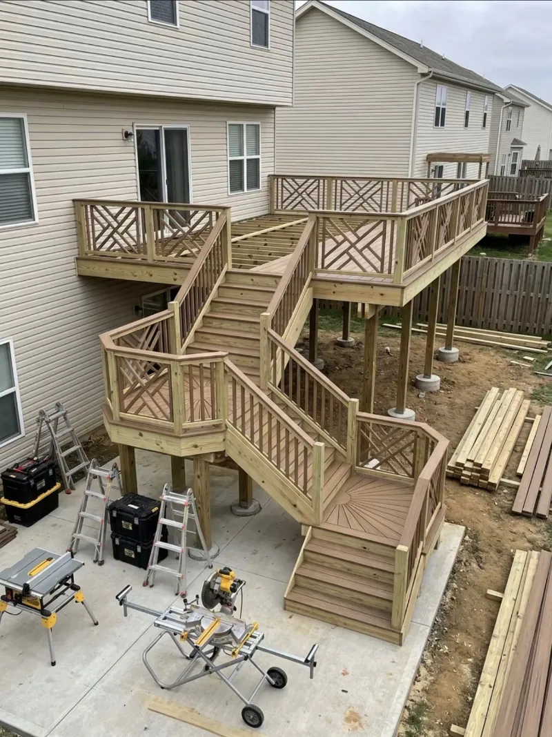 New deck framing and decking on a residential property