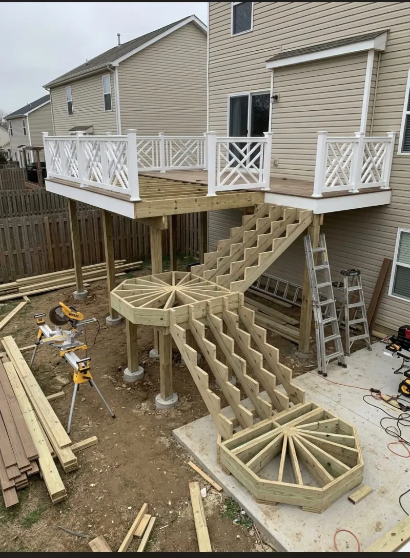 Deck construction in progress on a New York home
