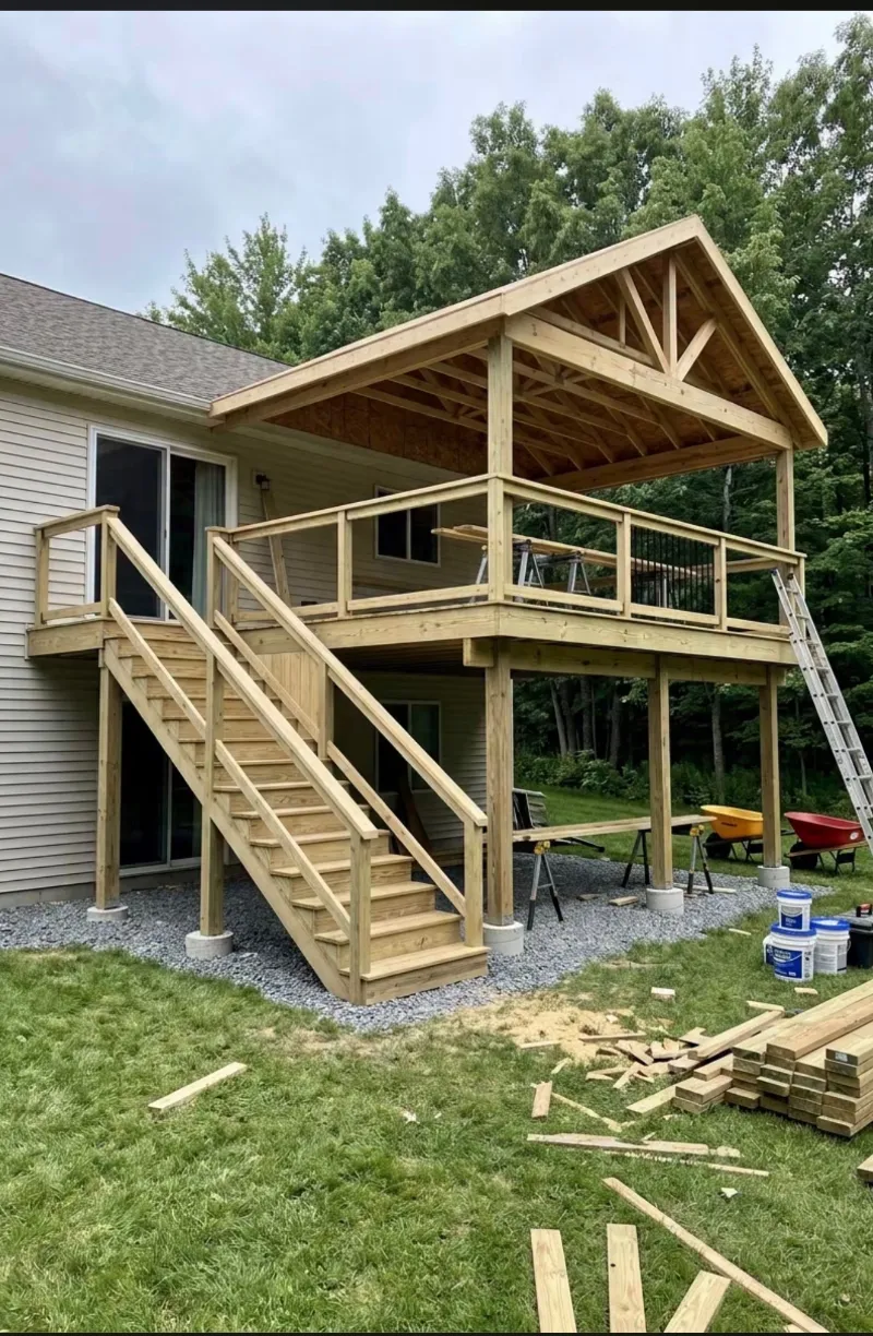 Deck framing set on footings below the frost line